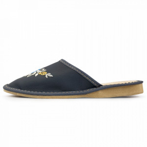 Papuci de Casa Dama, Material Piele, Culoare Gri, Model 'Flowers Wing'