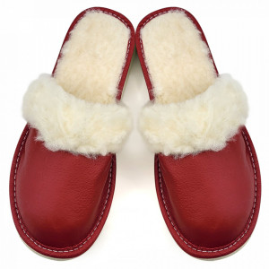 Women's Slippers Lined with Sheep Wool Model 'Joy Season' Burgundy
