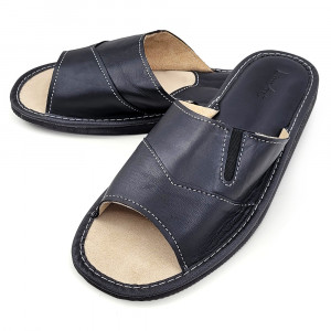 Papuci de Casa din Piele Culoare Negru, Model 'Black Modern Classic'