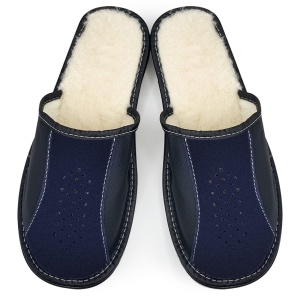 Blue Wool-Lined Leather Slippers 'Regalia Blue Soft'