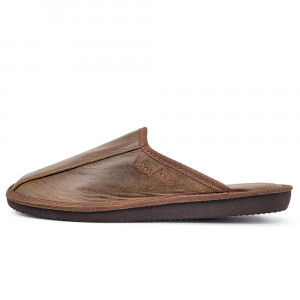 Papuci de Casa din Piele cu Talpa Groasa Culoare Maro, Model 'Luxury Man' Brown