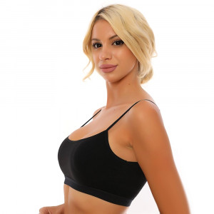 Bustiera cu Bureti si Bretele Înguste Model Kim, Material Bumbac 93%, Culoare Negru