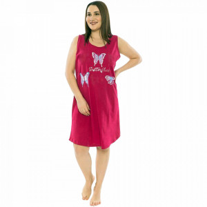 Camasa de Noapte din Bumbac Marimi Mari Vienetta Model 'Butterflys' Burgundy
