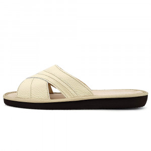 Papuci de Casa din Piele cu Talpa Groasa Culoare Rosu, Model 'Luxury Feet' Cream