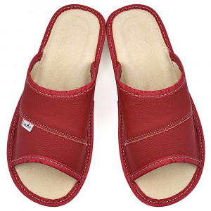 Elegant Genuine Leather Slippers with Thick Sole - Muse (Cherry)