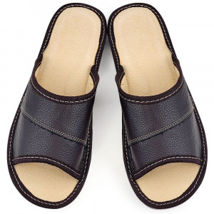 Elegant Genuine Leather Slippers with Thick Sole - Muse (Dark Brown)