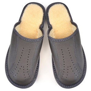 'Luxury Woman' Wool-Lined Thick-Soled Leather Slippers Gray