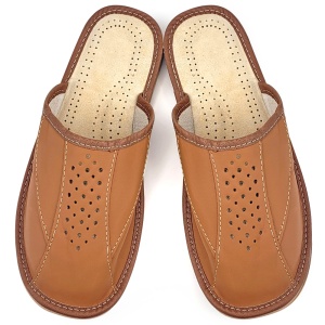 'Manhood Cozy' Golden Brown Leather Slippers | Masculine Comfort and Elegance