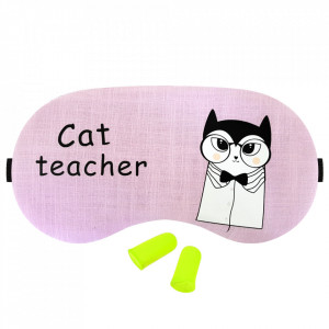 Mascherina per dormire e tappi per le orecchie "Insegnante di gatti"