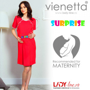 Camasa pentru Gravide si Alaptat din Bumbac Vienetta 'Surprise' Red