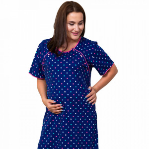 Camasa pentru Gravide si Alaptat XXL Vienetta 'Happy Dots' Blue