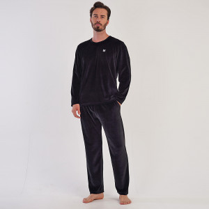Men's Velour Pajamas Vienetta|MAN, Model 'Minimal Future' Black