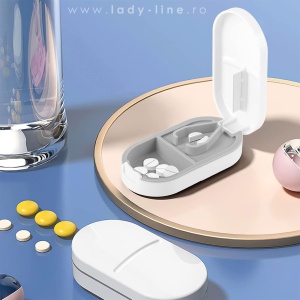 Organizator Medicamente Alb cu 2 Locații și Cuțit pentru Tăiat | Stocare Eficientă, Tăiere Precisă