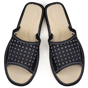 Papuci de Casă Damă cu Talpă Flexibilă | 'Summer Circle' Classic Black | Confort și Design Aerisit
