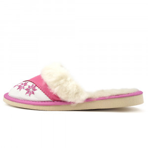 Papuci de Casa Dama Imblaniti cu Lana de Oaie Model 'Spirit of Winter' Pink Light