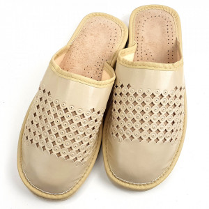 Papuci de Casa Dama, Material Piele, Culoare Crem, Model 'Breathe Life'