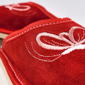 Papuci de Casa Dama Material Piele Intoarsa Culoare Rosu Model 'Dream Butterflies'