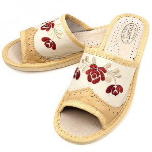 Papuci de Casa Dama Material Piele Model 'Mesopotamia' Creamy