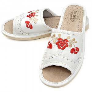 Papuci de Casa Dama Material Piele Model 'Mesopotamia' White