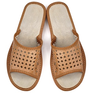 Papuci de Casă Dama Model 'Summer Circles' Light Brown | Confort si Design Aerisit