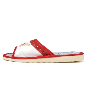 Papuci de Casă Damă Piele Naturală 'Mehar Red' - Prezentare papuci din lateral.