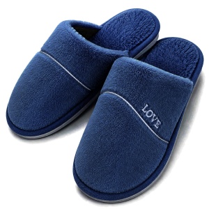 Papuci de Casă Damă Ultra-Pufoși cu Blăniță Model 'Just Love' Deep Ultramarine