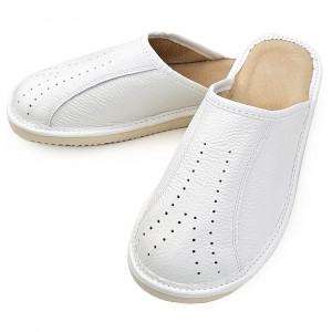 Papuci de Casa din Piele cu Talpa Groasa Culoare Alb, Model 'White Luxury'