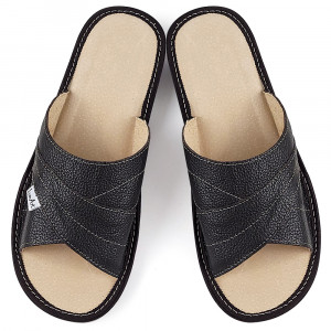 Papuci de Casa din Piele cu Talpa Groasa Culoare Rosu, Model 'Luxury Feet' Brown