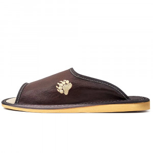 Papuci de Casa din Piele Culoare Maro Model 'Pure Wildness