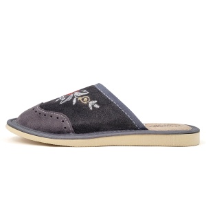 Papuci de Casa din Piele Model 'Summer London Brogue' Gray. Prezentare papuci de casă din lateral.