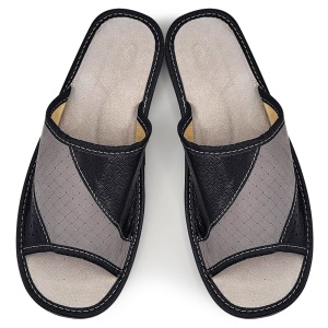 Papuci de Casă din Piele pentru Bărbați Model 'Engineering' Black and Gray Tylbut | Talpă Ușoară