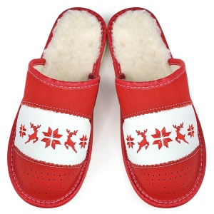 Papuci de Casă Îmblaniti cu Lână Model 'Nordic Tradition' Red | Căldură și Bucurie