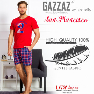 Pijama Barbati Gazzaz by Vienetta, 'San Francisco' Red