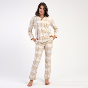 Pijama cu Nasturi din Flanel (Polar) Vienetta , Model 'Chelsy' | Căldură și Eleganță Clasică