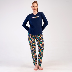Pijama Damă din Bumbac 100% Vienetta, Model 'New Beginning' | Bluză Mânecă Lungă și Pantaloni Tricot