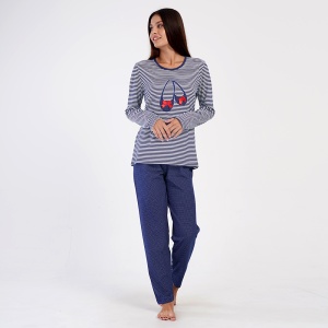Pijama Damă din Bumbac 100% Vienetta, Model 'New Marina' | Eleganță și Bun Gust