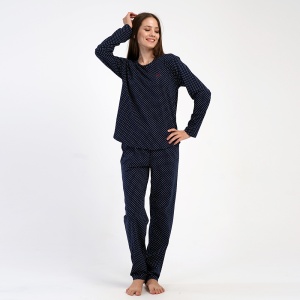 Pijama Damă din Bumbac 100% Vienetta, Model 'Queen' Navy Blue