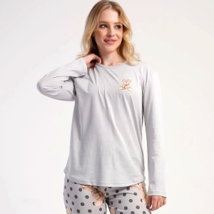 Pijama Damă din Bumbac 100% Vienetta, Model 'Sweet Teddy' - Prezentare bluză pijama.