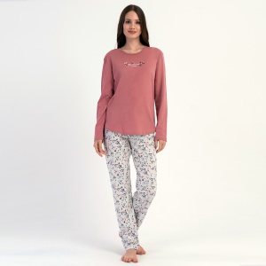 Pijama Damă din Bumbac 100% Vienetta, Model 'The Power to Create' Powder Pink
