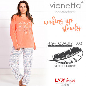 Pijama Dama Soft Velur Vienetta Model 'Waking up Slowly' Orange