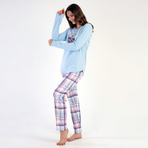 Pijama Vatuita la Interior din Bumbac Vienetta, Model 'Only You ' Blue