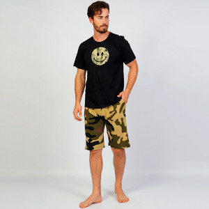 Pijamale Barbati din Bumbac cu Pantalon Scurt Gazzaz by Vienetta Model 'Love & Peace'
