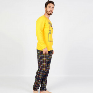 Pijamale Barbati din Bumbac Gazzaz by Vienetta Model 'Respect Freedom' Yellow