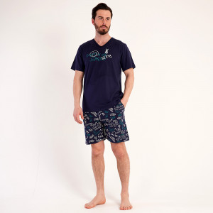 Pijamale Barbati Pantalon Scurt Vienetta | MAN Model 'No Rules' Blue