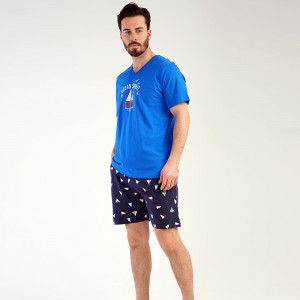 Pijamale Barbati Pantalon Scurt Vienetta | MAN Model 'Ocean Spirit' Blue