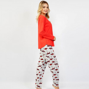 Pijamale Confortabile din Bumbac Vienetta Model 'Mama Bear' Red