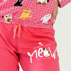 Pijamale Dama din Bumbac 100% Vienetta, Model 'My Best Friend MEOW'