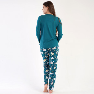 Pijamale Dama din Bumbac 100% Vienetta, Model 'Never Stop Dreaming' Green