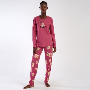 Pijamale Dama din Bumbac Vienetta Model 'Hi There' | Confort si Bună Dispoziție. Prezentare din față.