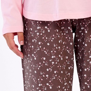 Pijamale Dama din Bumbac Vienetta Model 'Think Pink' | Confort si Bună Dispoziție. Prezentare dietalii pantaloni.